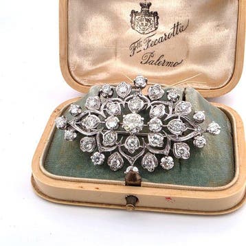 Broche - 18 karaat Witgoud - 5.60ct. tw. Diamant