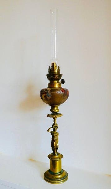 Petroleumlamp - Brons, Glas - olielamp