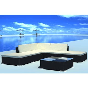 vidaXL 6-delige Loungeset met kussens poly rattan zwart, Verzenden, Nieuw, 6 zitplaatsen, Loungeset