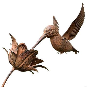 sculptuur, Handcrafted Rustic Metal Hummingbird Garden Stake