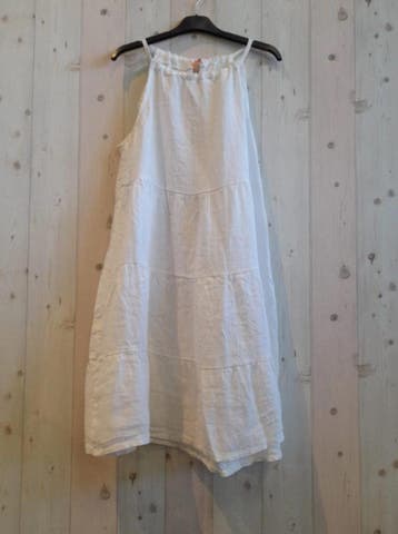 Mooi 100% linnen mini jurk met halter en volants - kleur, Nieuw