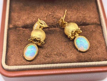 Zonder minimumprijs - Oorbellen Zilver - 3.00ct. tw. Opaal, Sieraden, Tassen en Uiterlijk, Oorbellen, Nieuw