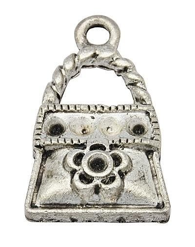 5 x Antiek zilveren bedeltje van een tasje 13,5 x 22 x 4m..., Hobby en Vrije tijd, Kralen en Sieraden maken, Bedel, Nieuw, Ophalen of Verzenden
