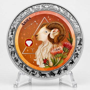 Ghana. 5 Cedis 2026 – Aries – Aquarelle Zodiac Series – 1 oz