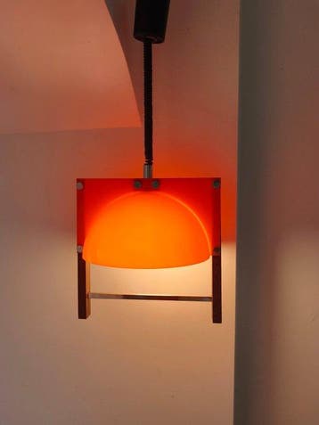 Plafondlamp - Plastic, Chroom, Hout