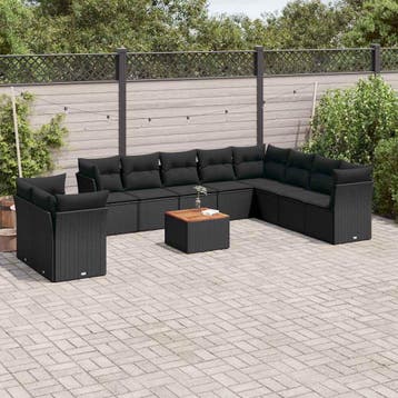 vidaXL 11-delige Loungeset met kussens poly rattan zwart, Verzenden, Nieuw, Loungeset