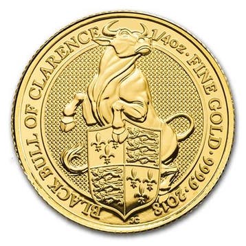 Gouden Queens Beast - Black Bull of Clarence 1/4 oz 2018, Verzenden, Losse munt, Goud