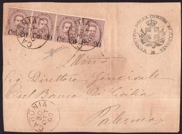 Koninkrijk Italië 1890 - 20 op 30 centimes bruin, strook van, Gestempeld