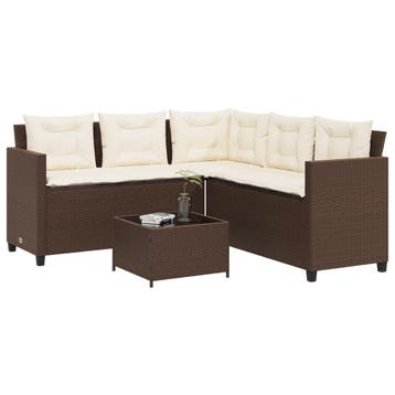 vidaXL Tuinbank met tafel en kussens L-vormig poly rattan, Verzenden, Nieuw
