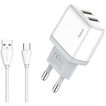Xssive Duo Usb Charger+Cable Usb-C 2.1A Xss-Ac54-C - White, Verzenden, Nieuw