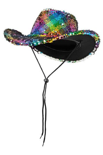 KIMU® Cowboyhoed Regenboog Zilver Pailletten Pride Gekleurd, Ophalen of Verzenden, Nieuw, Overige maten, Carnaval