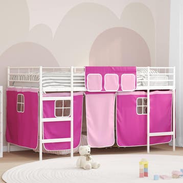 vidaXL Bunkbed voor kinderen met gordijnen Wit en Roze 107 x, Verzenden, Nieuw, Wit, Metaal