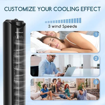 Torenventilator - Fluisterstil - Oscillatie - Zwart - Aigost, Verzenden, Zo goed als nieuw