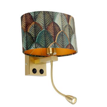 Wandlamp messing met ovale velours kap blad design 25cm -, Verzenden, Nieuw