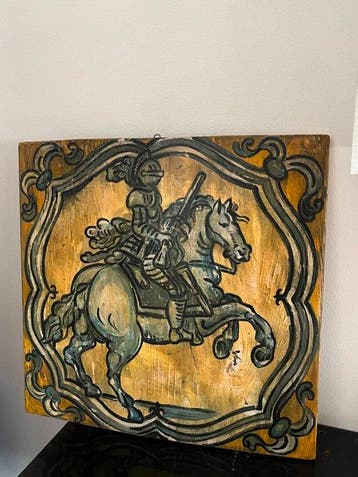 Decoratief ornament - Italië - Schilderij van een ridder, Antiek en Kunst