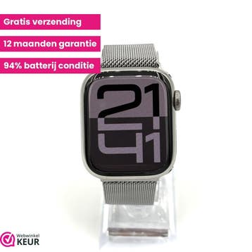Apple Watch Serie 9 41mm stainless steel | 94% | Garantie, Verzenden, Stappen, Zo goed als nieuw, IOS