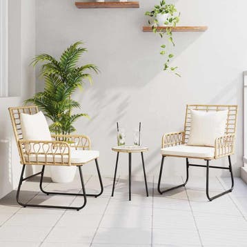 vidaXL Tuin eettafelset 3 st Bruin en Crème poly rattan, Verzenden, Nieuw, Rotan, 3 zitplaatsen