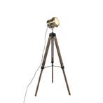 Industriële vloerlamp tripod hout met studiospot - Braha, Verzenden, Nieuw, Hout, Industrieel