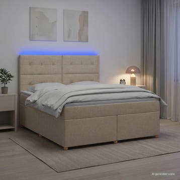 vidaXL Boxspringbed met matras Crèmekleurig 140 x 200 cm, Verzenden, Nieuw, Crème