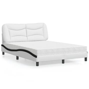 vidaXL Bed met matras Hvar kunstleer zwart en wit 120x200, Overige materialen, Verzenden, Zwart, Nieuw