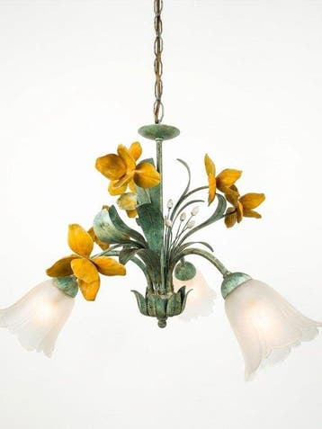 Eurolamp - Plafondlamp - 3 armen - Opaline glas, Smeedijzer