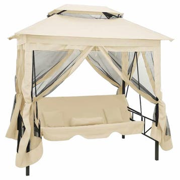 vidaXL Schommelbank met prieel converteerbaar crèmewit, Tuin en Terras, Verzenden, Nieuw
