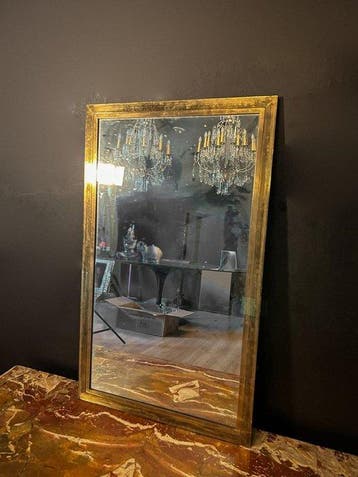 Wandspiegel - Messing, Glas - Vintage spiegel uit de jaren, Antiek en Kunst, Curiosa en Brocante