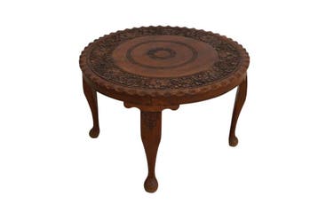 Handgesneden Kashmiri salontafel – ronde notenhouten tafel m, Ophalen of Verzenden, Nieuw