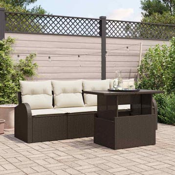 vidaXL Tuin Sofa Set met kussen met kussen 5 pcs Bruin Poly, Verzenden, Nieuw, Rotan, 5 zitplaatsen