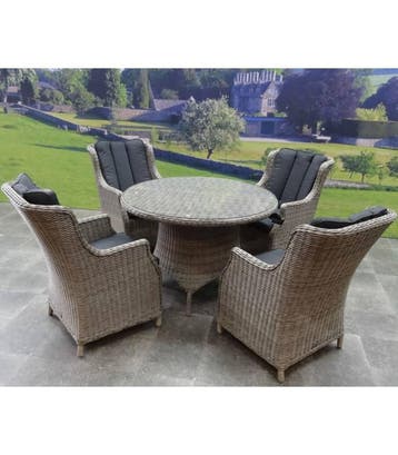 Riccione Darwin dining tuinset 110 cm rond 5-delig grijs, Tuin en Terras, Ophalen of Verzenden, Nieuw, Wicker