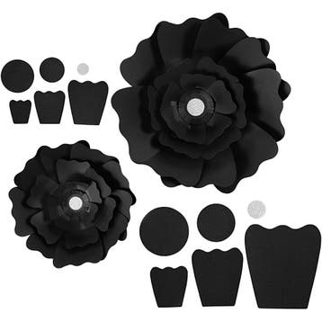 Papieren bloemen, d 15+25 cm, 230 gr, zwart, 2 stuk/ 1 doos, Hobby en Vrije tijd, Kaarten | Zelf maken, Nieuw