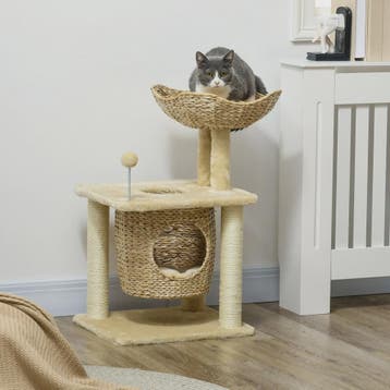 PawHut Kattenkrabpaal met Niche, Mand, Pompon en Sisal - Bei, Verzenden, Nieuw