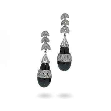 Oorbellen Platina - Art Deco platina onyx- en, Nieuw