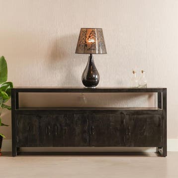 Dressoir Mangohout Britt 180 Met 4 Deuren Zwart, Huis en Inrichting, Verzenden, Nieuw, Overige houtsoorten, Industriële meubels