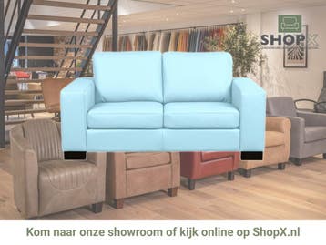 Leren bank Enjoy - 2 zits - Toledo Sky Blue (lichtblauw) -, 150 tot 200 cm, Nieuw, Ophalen of Verzenden, Rechte bank