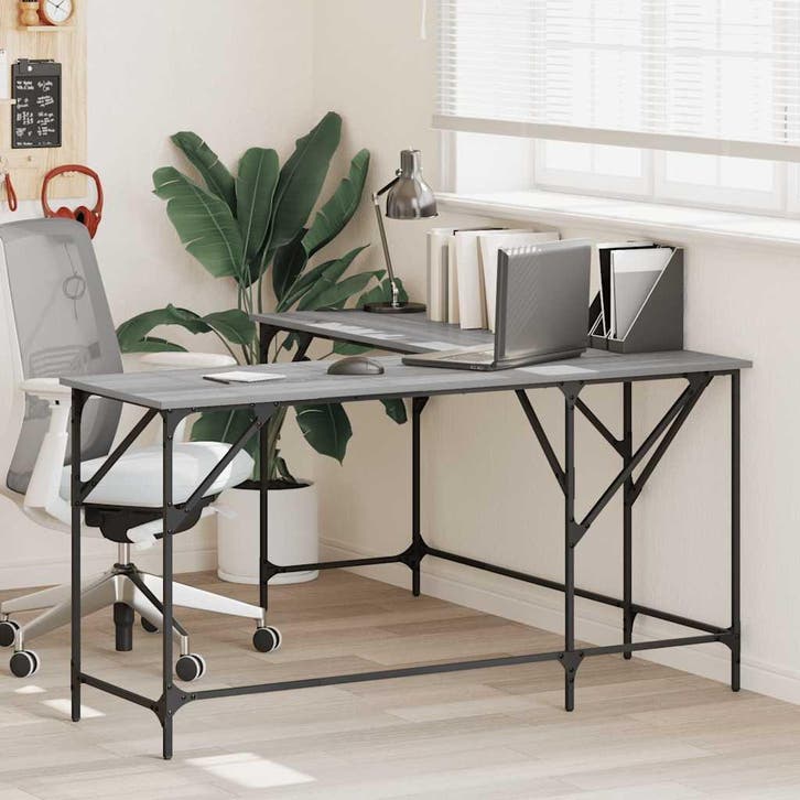 vidaXL Bureau 149x149x75 cm bewerkt hout grijs sonoma, Huis en Inrichting, Bureaus, Nieuw, Verzenden