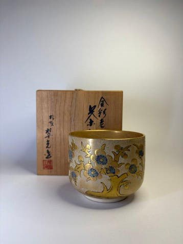 Japanse Kinpai Oude Plum (Rbai) Chawan – Goud- en blauw