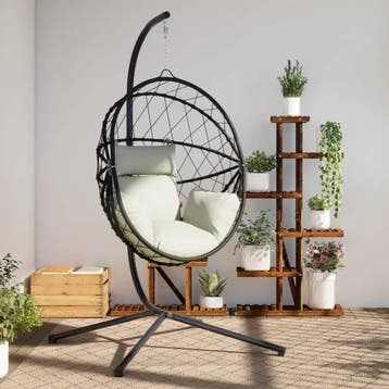 vidaXL Hangstoel met standaard rattan en staal beige, Verzenden, Nieuw