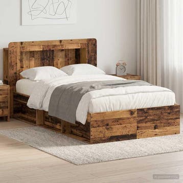 vidaXL Bedframe met opslag Oud hout 120 x 200 cm Bewerkt, Bruin, Verzenden, Nieuw, Twijfelaar