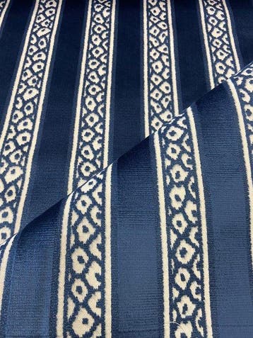 Prachtig velours jacquard in indigo-blauw op ivoorkleurige, Antiek en Kunst