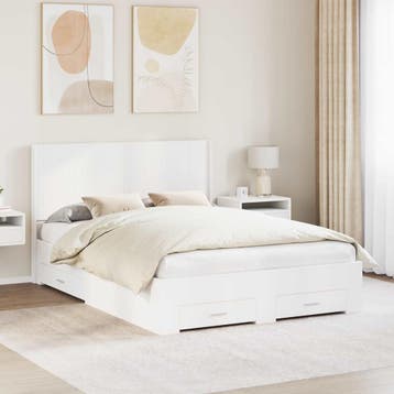 vidaXL Bedframe met opbergruimte en hoofdbord Wit Bewerkt, Huis en Inrichting, Slaapkamer | Bedden, Verzenden, Nieuw, Wit, Hout