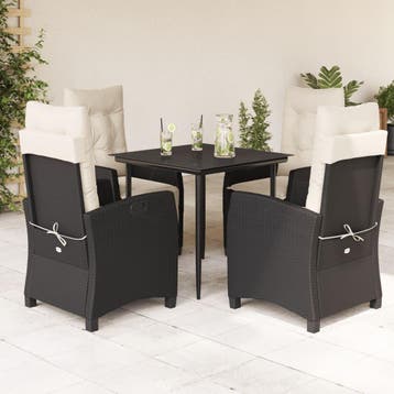 vidaXL 5-delige Tuinset met kussens poly rattan zwart, Verzenden, Nieuw, 4 zitplaatsen, Tuinset