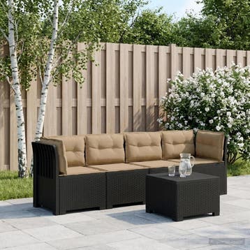 vidaXL 4-Persoons Tuin Sofa met Kussens Rieten Look PP, Verzenden, Nieuw