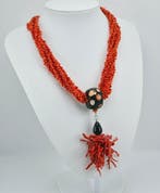 Bloedkoraal - Zilver - Halsketting - CORALLO MEDITERRANEO, Antiek en Kunst