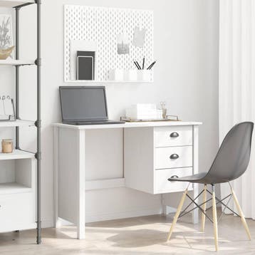vidaXL Bureau met lades HILL Wit 100 x 45 x 74 cm Massief, Huis en Inrichting, Bureaus, Verzenden, Nieuw