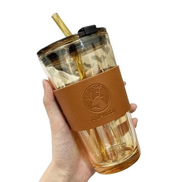 Bruine Glazen Smoothie Beker Met Deksel, Verzenden, Nieuw