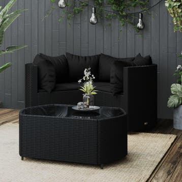 vidaXL 4-delige Loungeset met kussens poly rattan zwart, Verzenden, Nieuw, 4 zitplaatsen, Loungeset