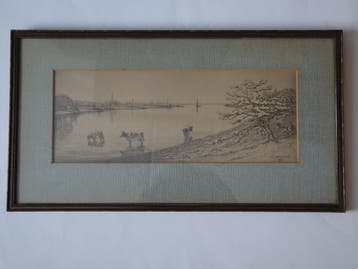 Litho IJssel met koeien zicht op Deventer Co Breman 1937, Verzenden