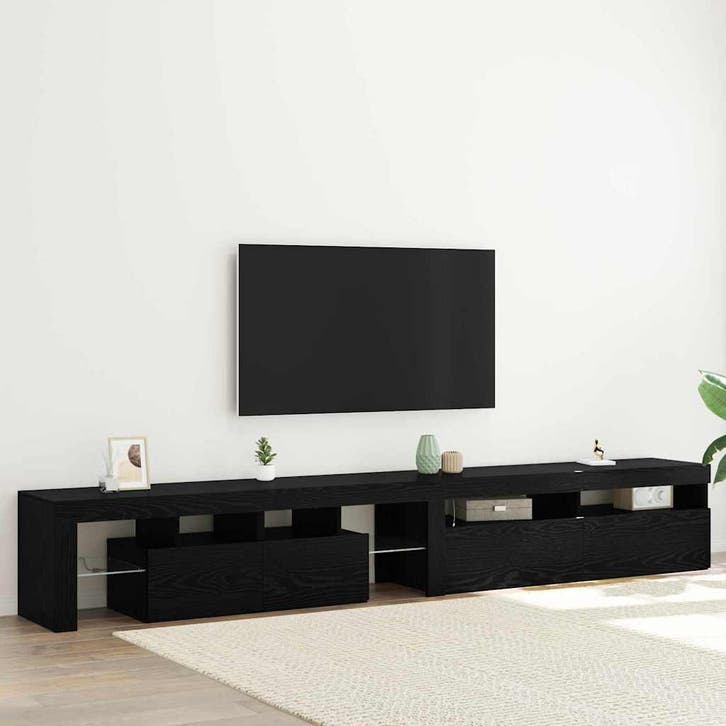 vidaXL TV-kast met LED 2 pcs Zwart Eiken 260 x 37 x 40 cm, Huis en Inrichting, Kasten | Televisiemeubels, Nieuw, Minder dan 50 cm