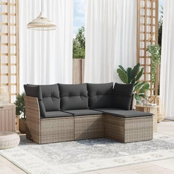 vidaXL 4-delige Loungeset met kussens poly rattan grijs, Verzenden, Nieuw, Loungeset